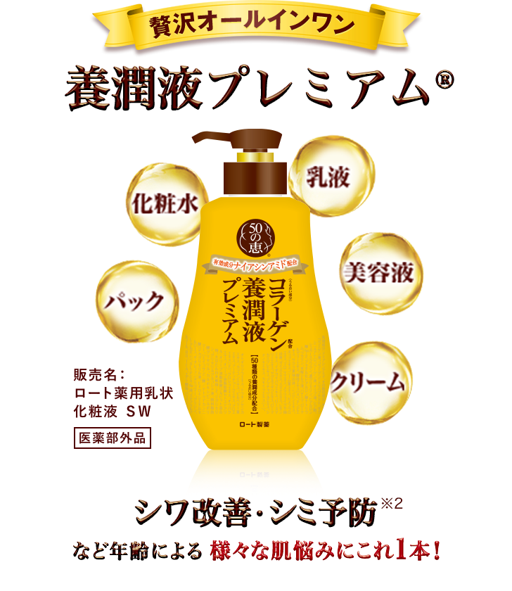 贅沢オールインワン 化粧水・乳液・美容液・クリーム・パック シワ改善・シミ予防※2など年齢による様々な肌悩みにこれ1本！