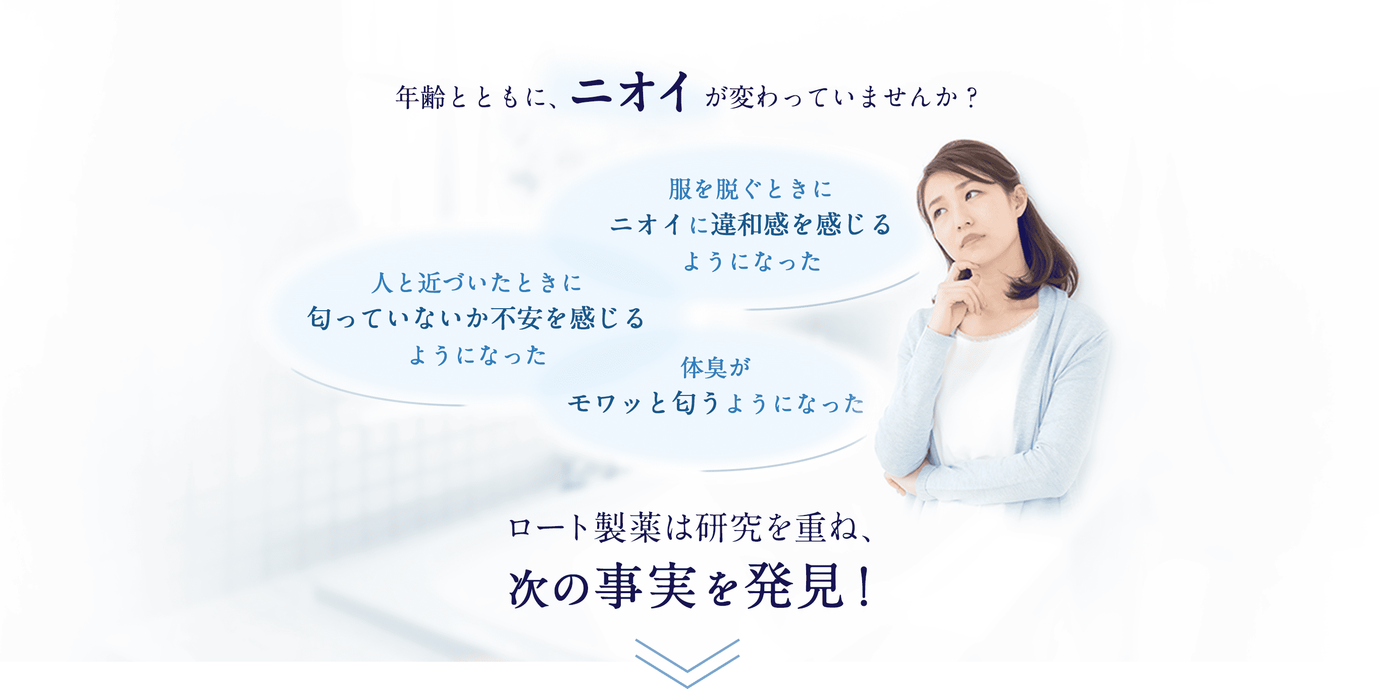 年齢とともに、ニオイが変わっていませんか？ロート製薬は研究を重ね、次の事実を発見！