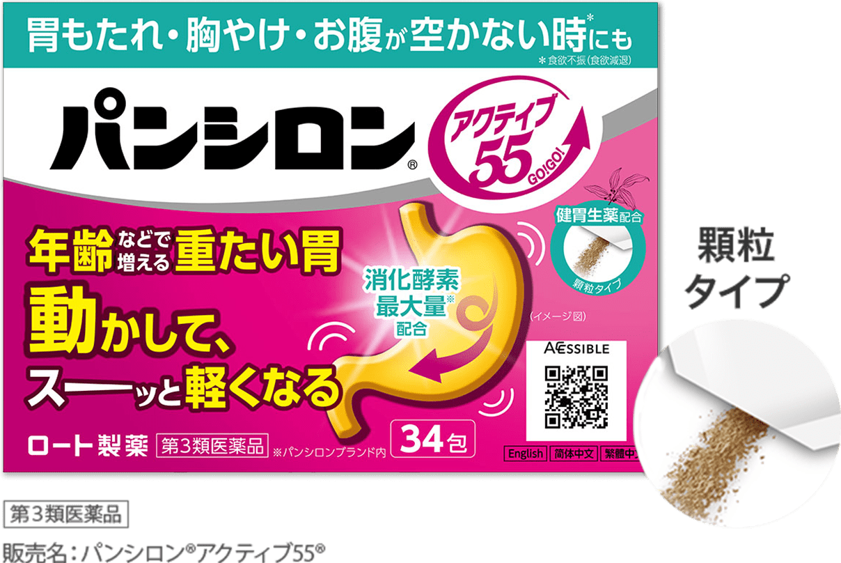 【パンシロン&reg;アクティブ55&reg;】顆粒タイプ 第３類医薬品 販売名：パンシロン&reg;アクティブ55&reg;