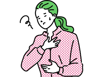 胸に食べ物がつかえたような感じ。