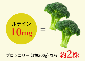ルテイン10mg = ブロッコリー（1株300g）なら約2株