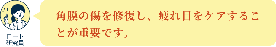 角膜の傷を修復し、疲れ目をケアすることが重要です。